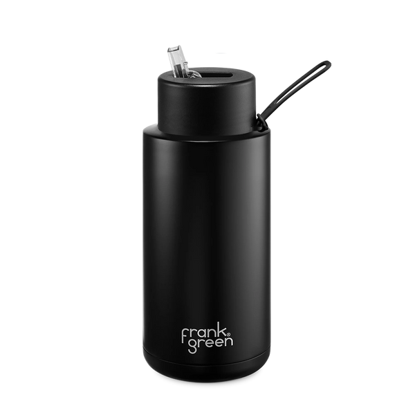 34oz/1000ml Ceramic Reuseable Bottle with Straw Lid | Midnight Black