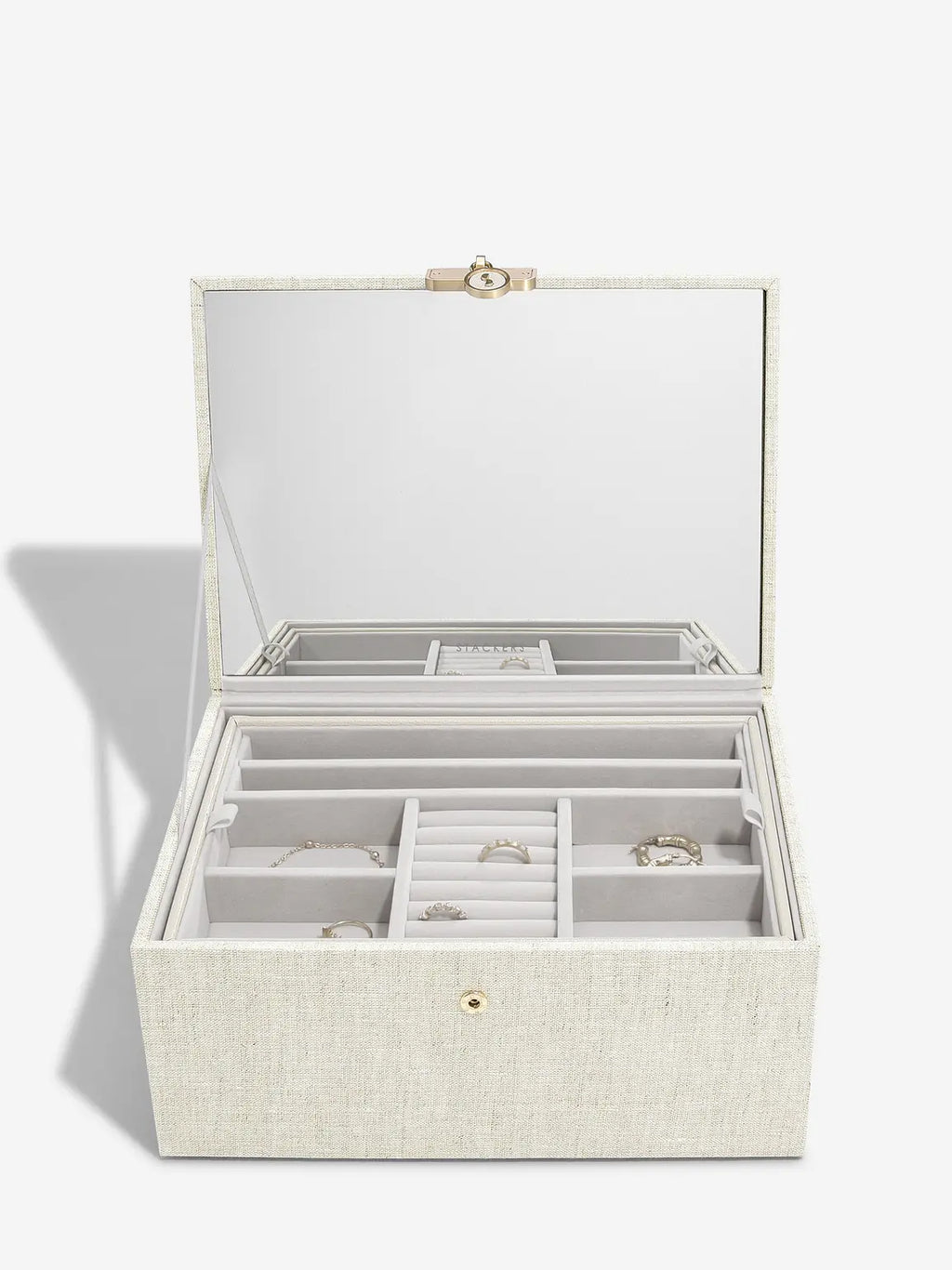 Luxury Classic Jewellery Box | Oatmeal & Linen