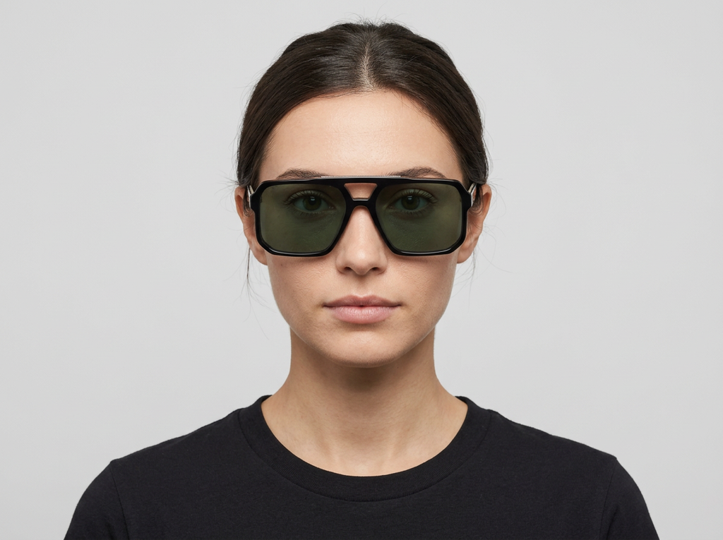 Anchorage Sunglasses | Black with Green Lens
