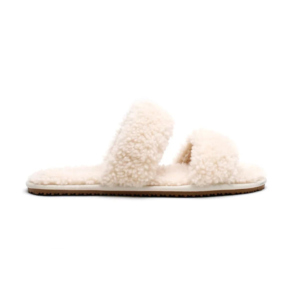 Double Strap Shearling Slipper | Cream