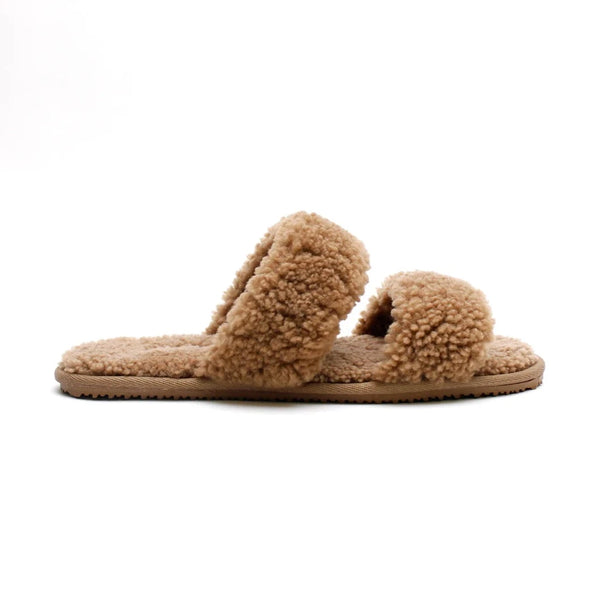 Double Strap Shearling Slipper | Tobacco