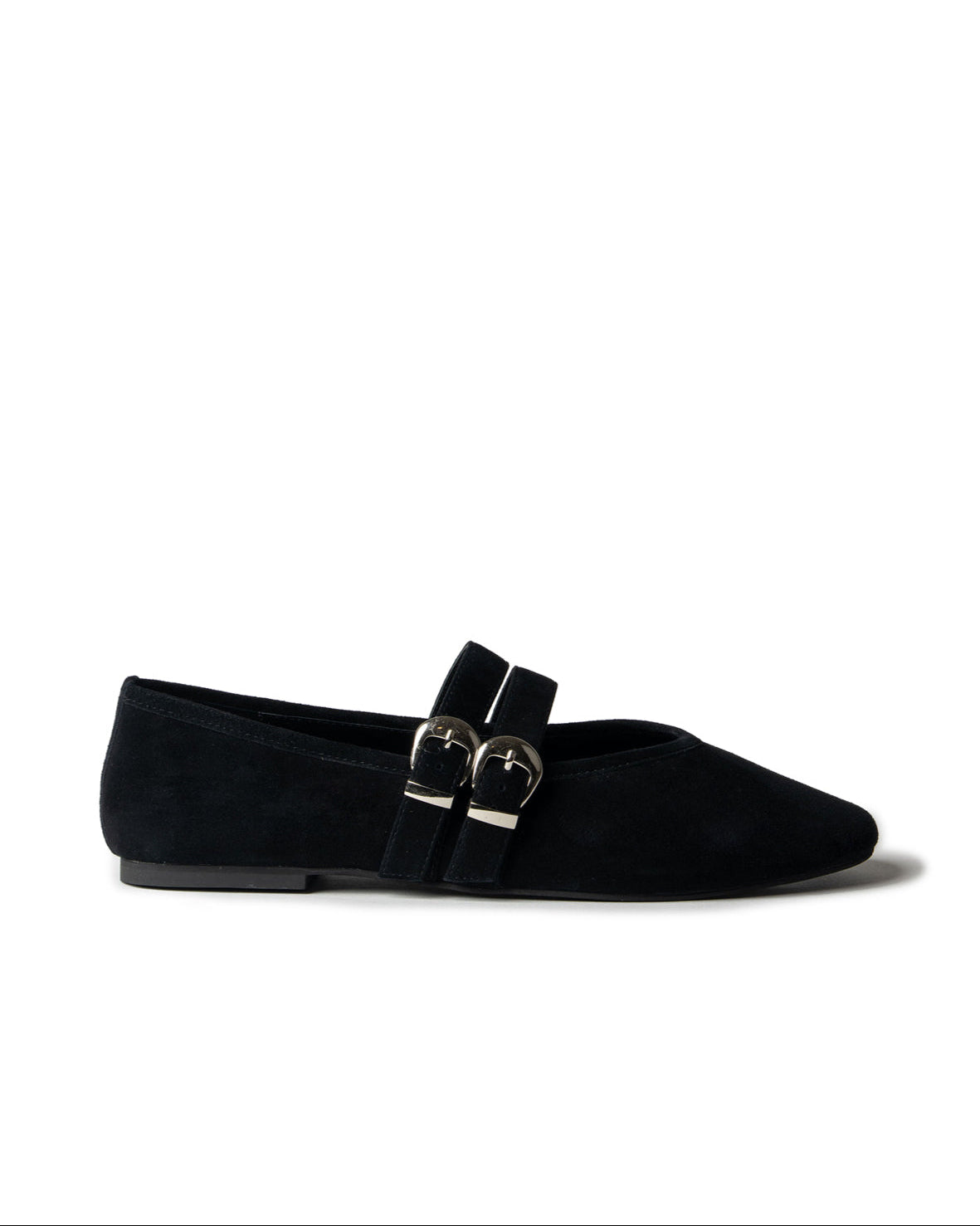 Double Buckle Ballet Flat | Black