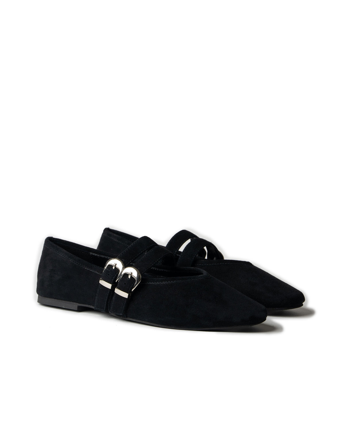 Double Buckle Ballet Flat | Black
