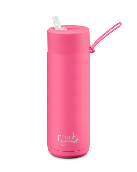 20oz/595ml Ceramic Reusable Bottle with straw lid  | Neon Pink