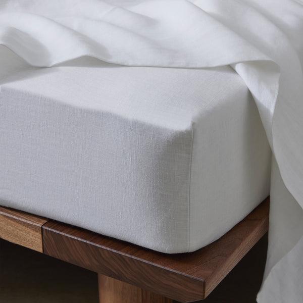 Ravello Linen Fitted Sheet | White | Queen