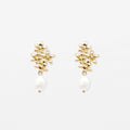 Gold Flower with Pearl Drop Earrings