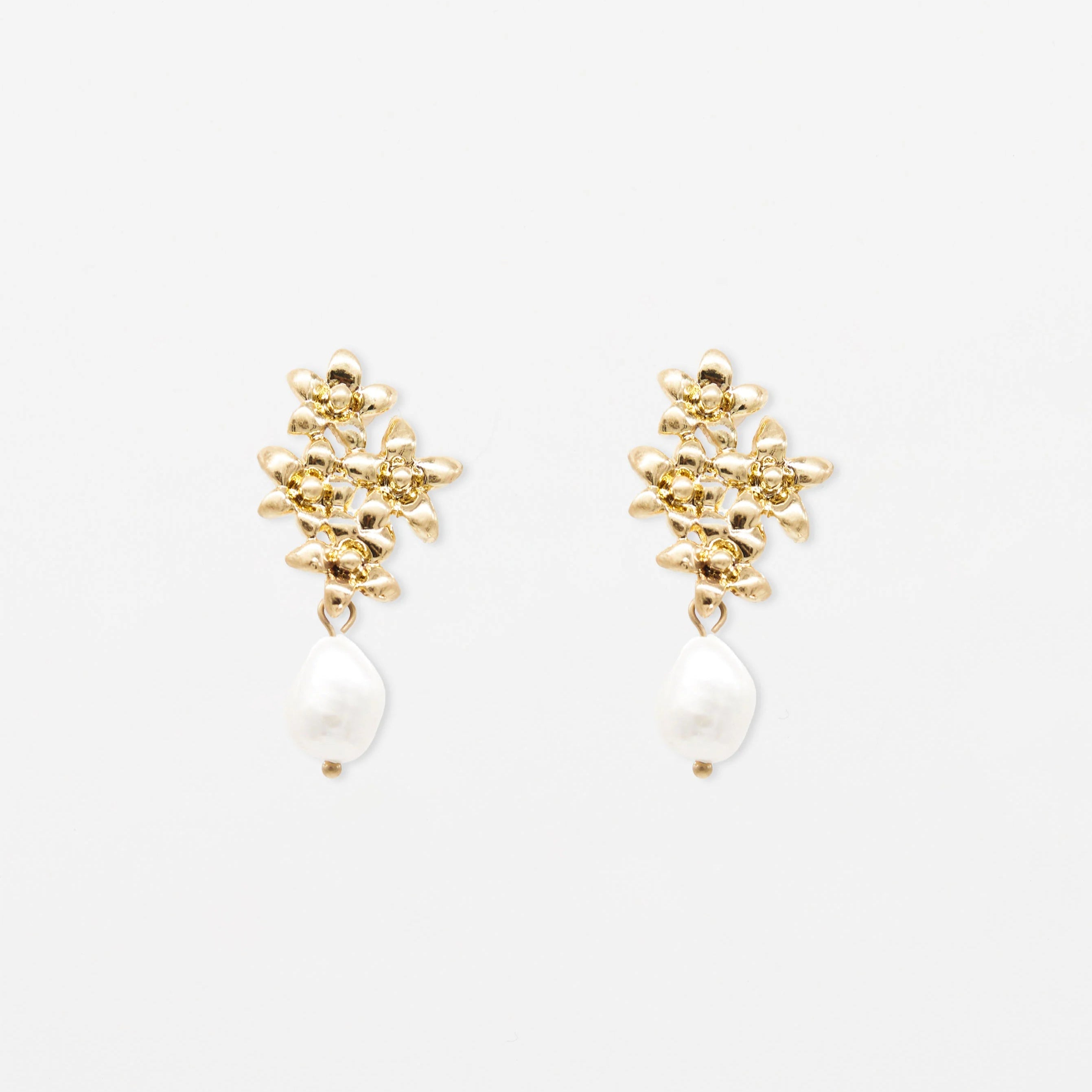 Gold Flower with Pearl Drop Earrings
