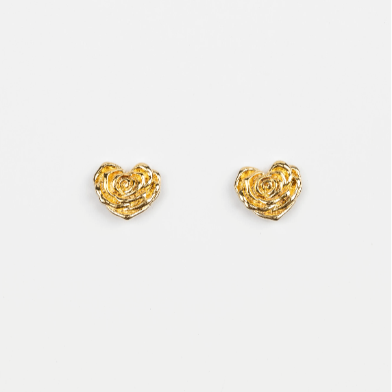 Heart Shaped Flower Studs | Gold