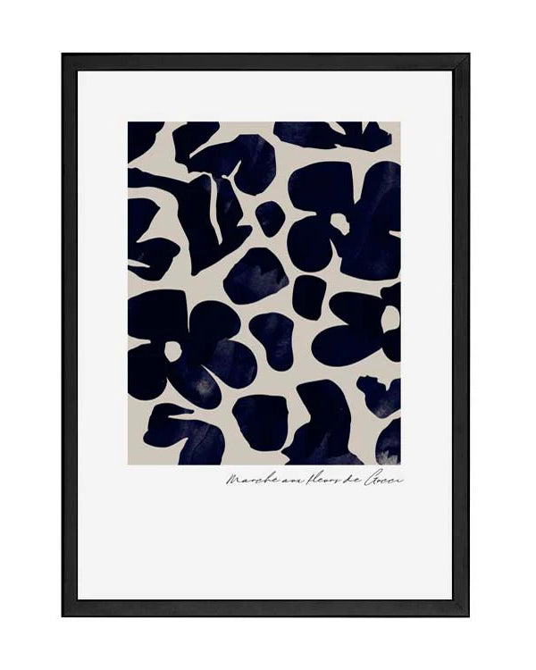 Navy Gucci Flower Market Print | A2 Black Framed