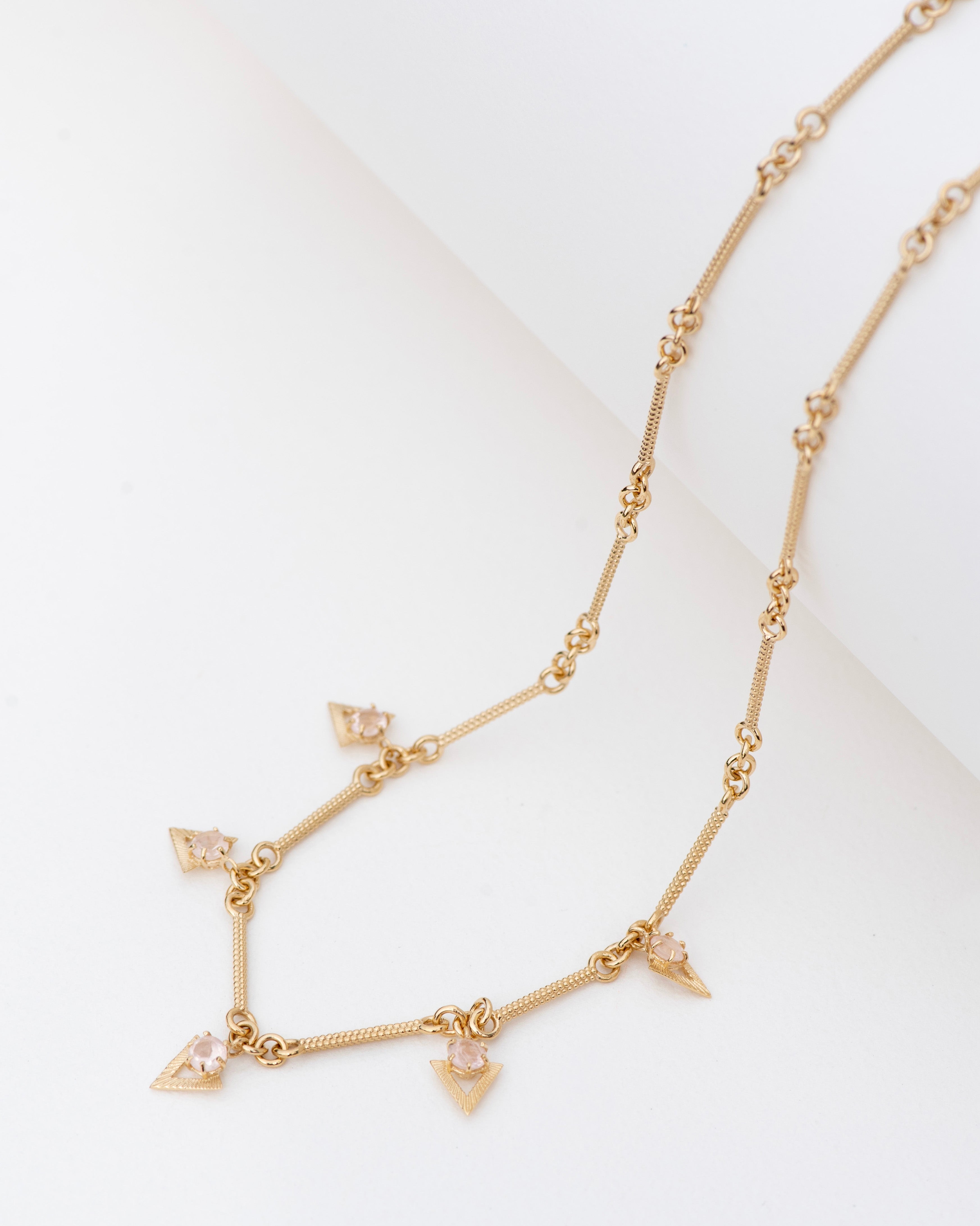 Hyacinth Necklace with Rose Quartz | 22k Gold Plate