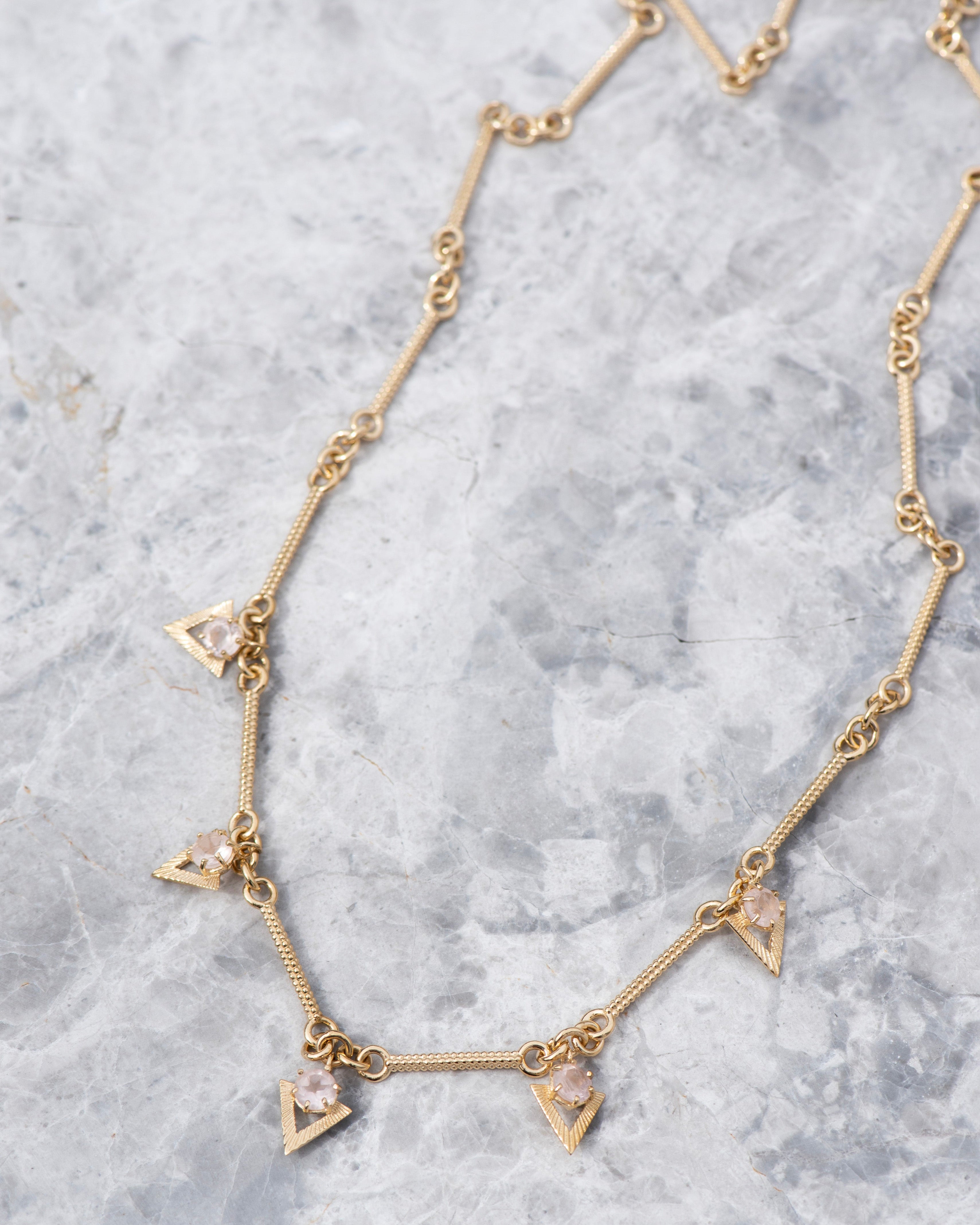 Hyacinth Necklace with Rose Quartz | 22k Gold Plate