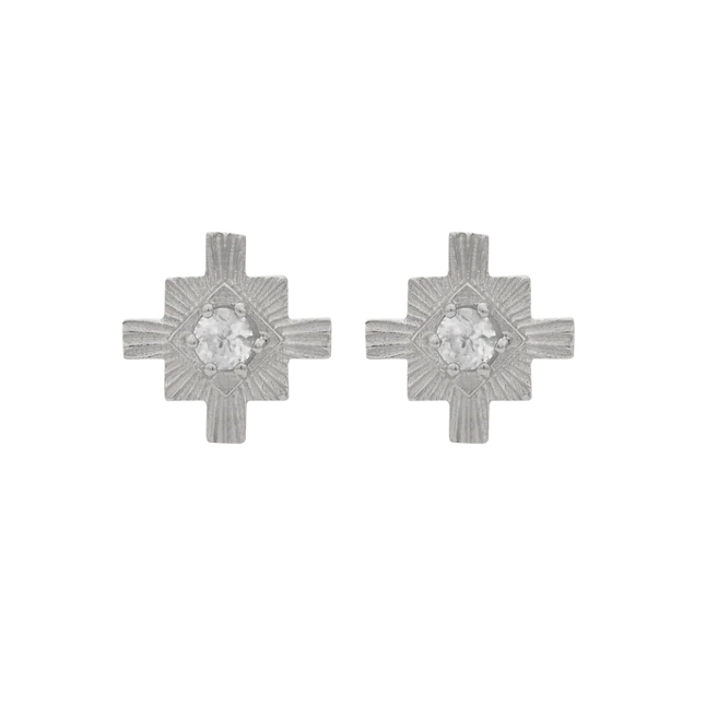 Inka Studs | Sterling Silver | White Zircon