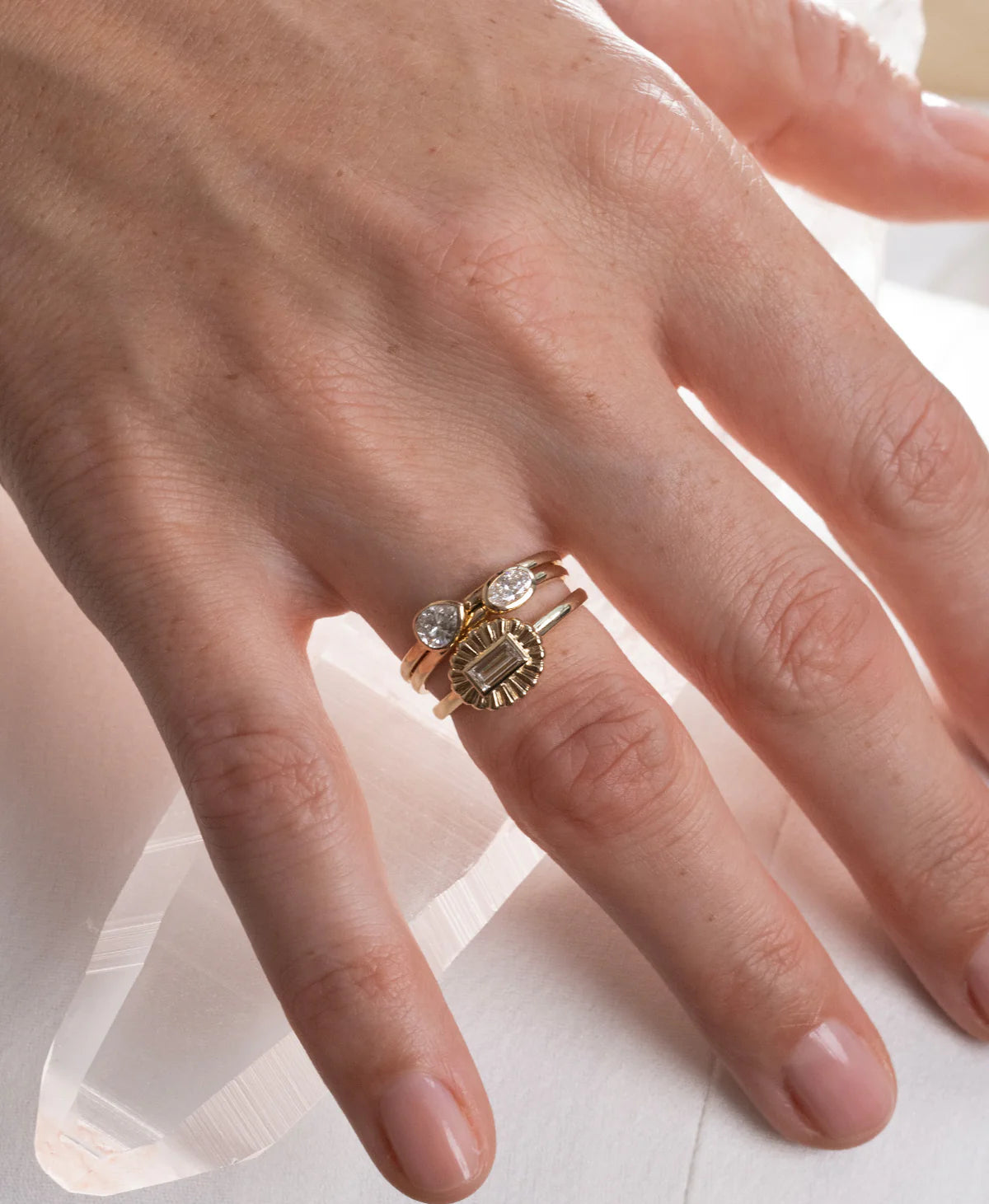 Odette Ring | 22k Gold Plate with Baguette White Topaz