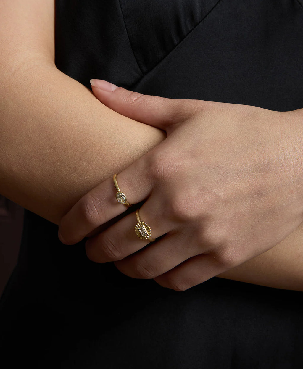 Odette Ring | 22k Gold Plate with Baguette White Topaz