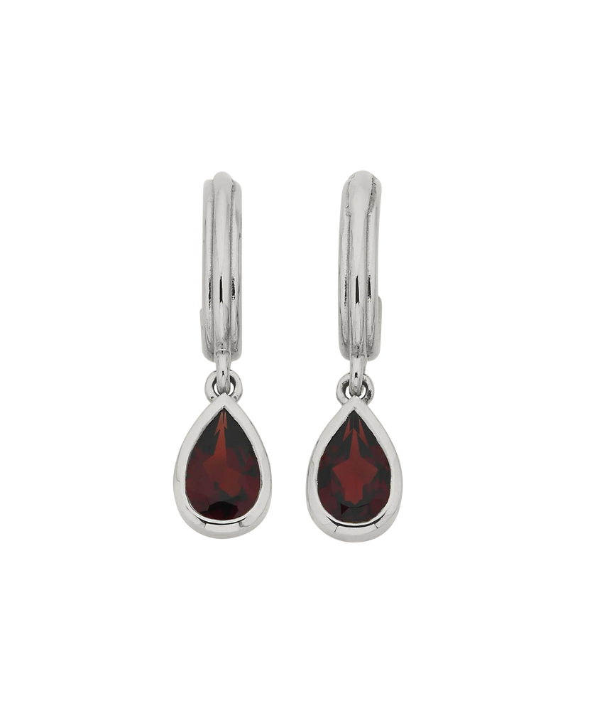 Ophelia Hoops | Sterling Silver with Pear Garnet
