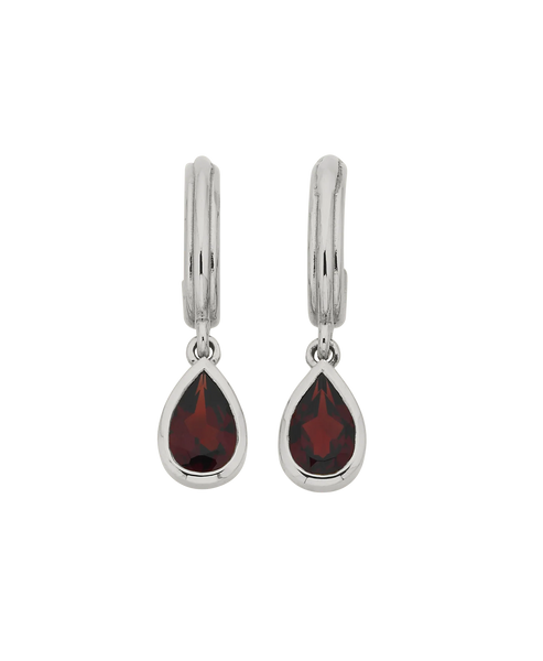 Ophelia Hoops | Sterling Silver with Pear Garnet
