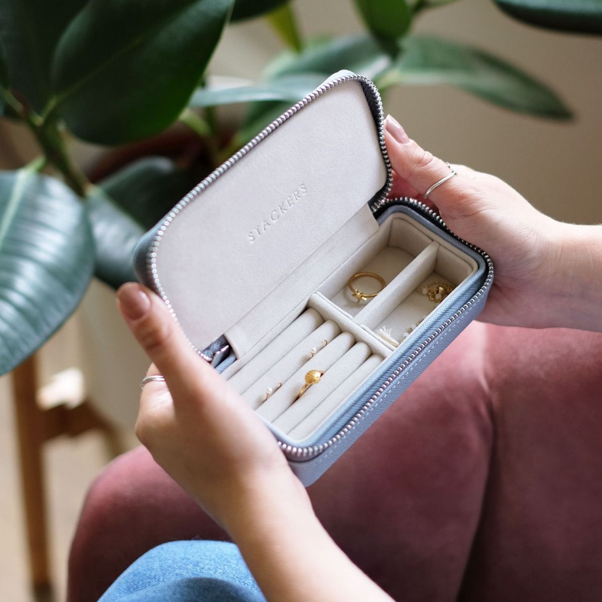 Small Zipped Jewellery Box | Dusky Blue